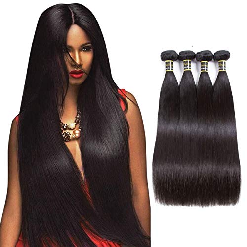 Puddinghair 18"20"22"24" Straight Brazilian Hair 4 Bundles 100% Unprocessed Human Hair Bundles Natural Black Color Unprocessed Virgin Bundles Full Brazilian Bundles