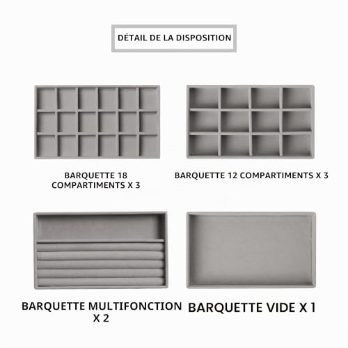 Plateau de rangement bijoux velours empilable boîte à bagues colliers boucles d'oreilles 9pcs