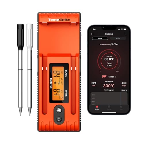 ThermoPro TempPro 150m Truly Wireless Meat Thermometer with 2 Meat Probes, Bluetooth Food Thermometer with LCD-Enhanced Booster, Meat Thermometer Wireless for Air Fryers BBQ Grill Oven Smoker