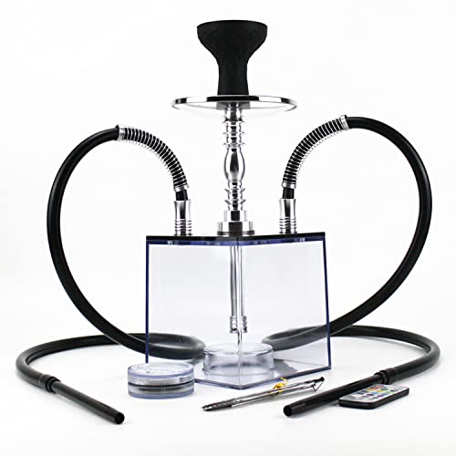 JUZHOUHUI Shisha-Set - 2 Schläuche Mit Diffusor, 12 Farben Magical Remote LED-Licht, Silikon-Shisha-Schüssel, Kohlezangen-Aluminiumstiel Für Besseres Shisha-Shisha-Rauchen Cover