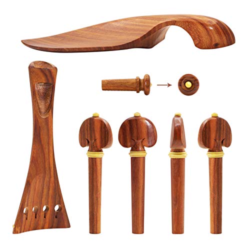 Entemah 4/4 Violin Accessory Parts Set Red Solid Wood with Tailpiece Chin Rest End Pin Tuning Pegs