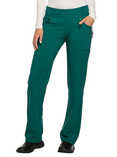 CHEROKEE iflex Mid Rise Straight Leg Pull-on Scrub Pant, S, Hunter Green