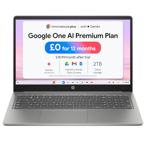 HP Chromebook Plus 15.6, Intel Core i3-N305 Processor, 8 GB RAM, 128 GB Flash Storage, Intel UHD Graphics, FHD Display, Up to 13hrs battery, Chrome OS, Dual Speakers, Silver, 15b-nb0002sa