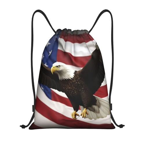 AdaNti American Flag Fly Eagle print Drawstring Bag Waterproof Portable Backpack Traveling Sackpack For Gym Shopping Sport Medium
