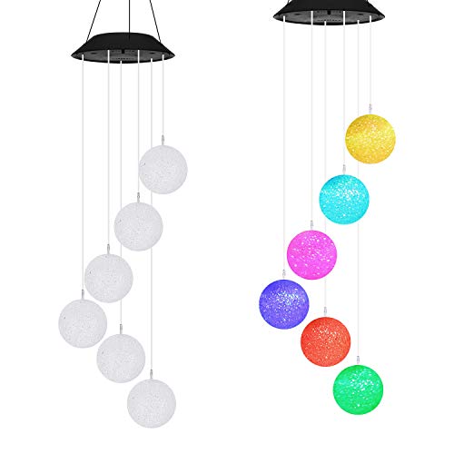 eQFeast Color Changing Wind Chime Outdoor, Solar Powered Crystal Ball Wind Chimes LED Wind Mobile Solar Lights Wind Bell for Garden Patio Home Decoration (Crystal Ball)