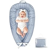 Hooyax Baby Lounger Pillow, Super Soft Breathable Cotton Baby Nests for Newborn, Portable Infant Nest Cover, Reversible Infant Lounger for Boys Girls(Blue)