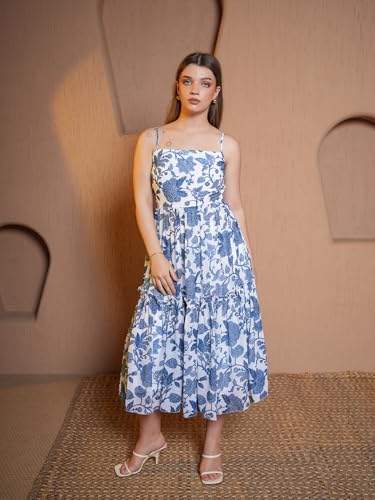 Image of PURVAJA Women's Georgette Fit and Flare Midi Dress