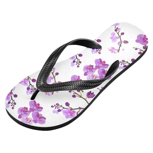 Maple Leaf Sketch Orange Orchid Flower Branch White (1) Flip Flops for Beach Thong Sandals Anti-slip Lightweight Beach Shoes for Summer Swim Travel2