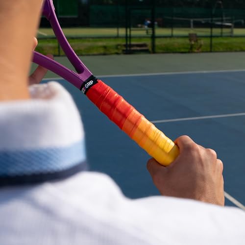 Get A Grip - Custom Tennis Racket Grip Tape - Anti-Slip/Quick-Drying Tennis Overgrips - Precut Badminton Racket Grip with Finishing Tape (Game, Sunset, Match, 3 Grips (15% Discount))