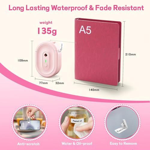 Image of Label Maker Machine with 1 Tape N12 Bluetooth Label Printer, Pink