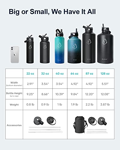 Buzio Insulated Water Bottles 64Oz With Straw Lid, Half Gallon Double Wall Stainless Steel Wide Mouth Water Bottle With Two Lids, Powder Coat Metal Water Jug Thermo Mug Metal Canteen, Keep Hot Cold #TOP5