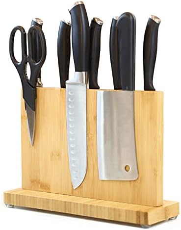 Bamboo Magnetic Knife Block Without Knives - Universal Space Saving Stand for Steak Knives and Cutlery - Kitchen Organizer for Counter or Under Cabinet Storage - Extra Strong Magnetic Knife Holder 