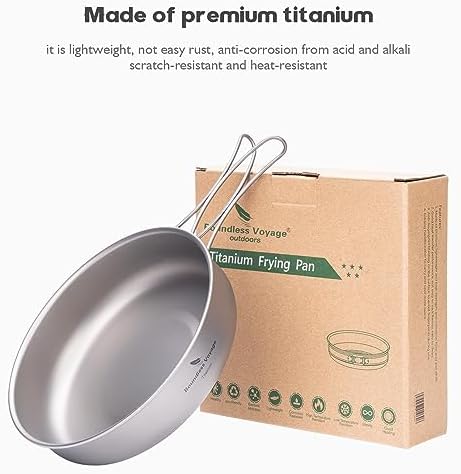 iBasingo Patelnia tytanowa ze składanym uchwytem Camping Skillet Flat Plate Naczynia Ultralekkie, Podróżne naczynia kuchenne, Piknik do pieszych wędrówek, w domu używane