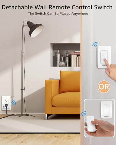 Remote Control Outlet, Wireless Wall Mounted Light Switch Kit, FCC & ETL Listed, Programmable and Expandable, No Wiring, 200Ft RF Range, 15A/1800W, 1 Remote + 1 Outlet
