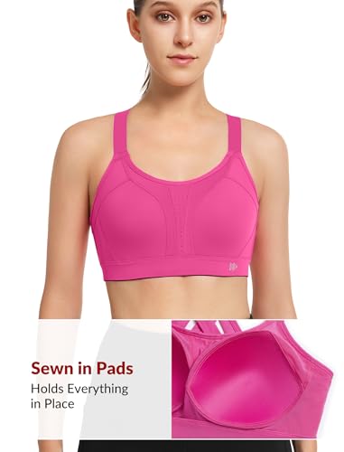 Image of Yvette Criss Cross Adjustable High Impact Running Bra | Pickleball Tennis, Big Bust Plus Size, Adjustable Strap, Wireless Sewn in Pads, No Bounce, Full Coverage, Moisture-Wicking