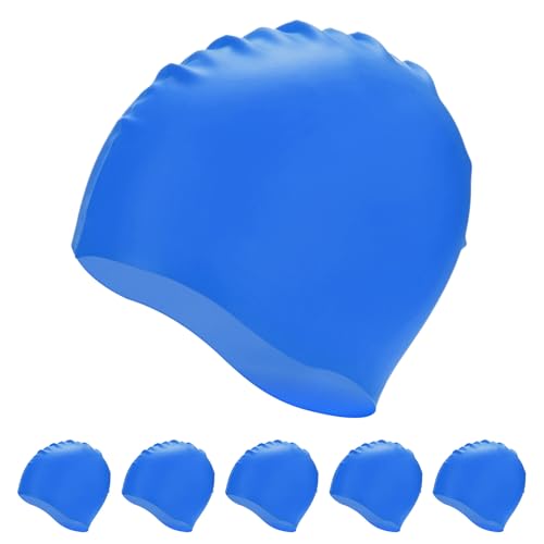 M METERXITY 6-Pack Silicone Swim Cap, 7.3" Opening 7.9" H Durable Swimming Hat Unisex Non-Slip Waterproof Swimming Caps for Pool Training [Dark Blue]