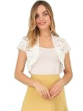 Allegra K Women's Elegant Short Sleeve Sheer Floral Lace Shrug Top Small White
