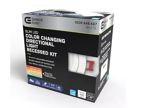 Commercial Electric Ultra Directional Integrated LED 4 in Round Adj Color Temp Canless Recessed Light for Kitchen Bath Living Rooms, White 91918