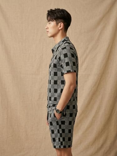 Image of Men's Printed Zip Polo Neck T-Shirt with Half Short Pant Co-ord Set Fabric, Stylish Printed Design, Comfortable Regular Fit