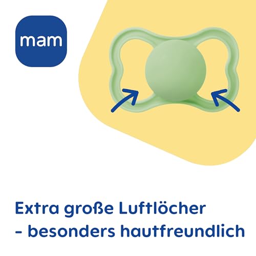 MAM Air Night Silikon Schnuller im 2er-Set, zahnfreundlicher und leuchtender Baby Schnuller, extra leichtes und luftiges Schilddesign mit Schnullerbox, 16+ Monate, Maus/Bäume