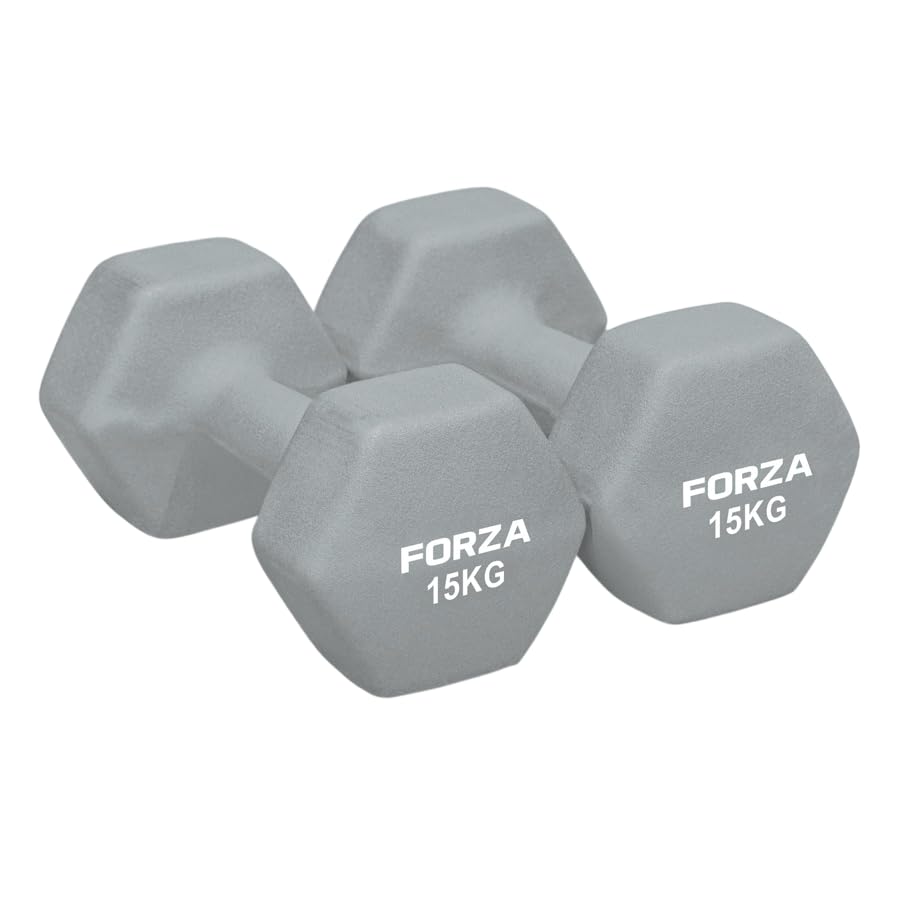 FORZA Neoprene Hex Dumbbells | Pair of Dumbbells with Non-Slip Grip – Ergonomic Design for Strength Training & Home Workouts – Available in Multiple Weights (15kg)
