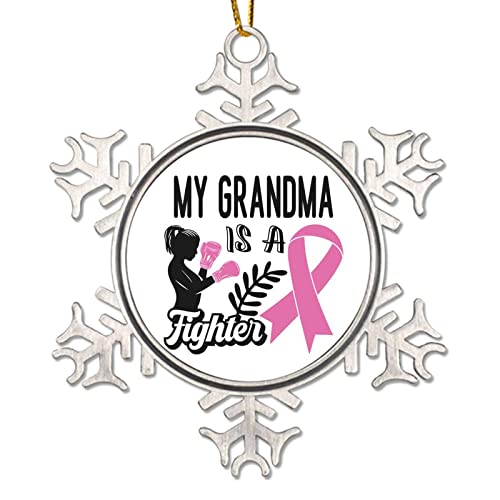 My Grandma is A Fighter Christmas Tree Hanging Ornaments Brest Cancer Awareness Metal Snowflake Christmas Ornaments Cancer Survivor Christmas Decor to Friend