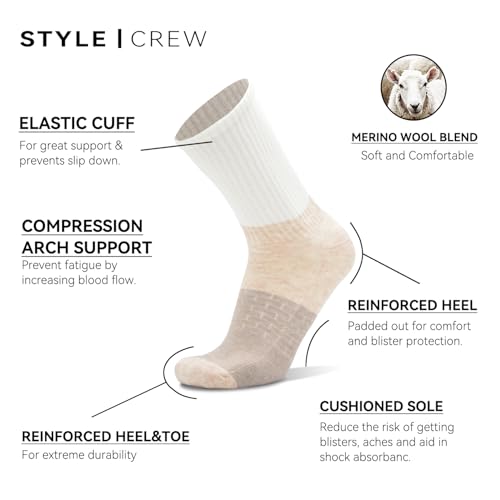 2 Pack Merino Wool Blend Crew Running Walking Hiking Socks for Men Women Athletic Thick Cushioned Soft Warm Socks2