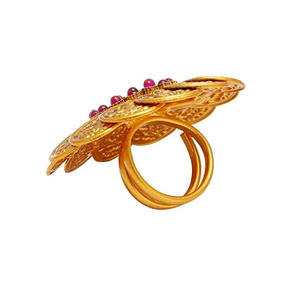 Shining Jewel - By ShivanshGold Plated Kundan, LCT, Pearls and CZ studded Traditional Big Oversized Finger Adjustable Ring for Women (SJ_4254) - Image 4