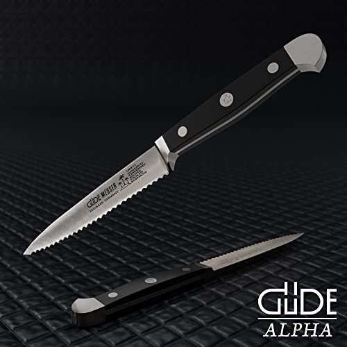 GÜDE Solingen - Tomatenmesser mit Welle geschmiedet, 13 cm, POM schwarz, ALPHA, Doppelkropf, Handmade Germany