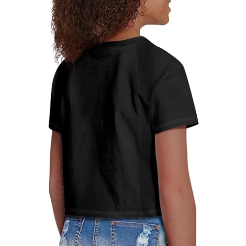 Image of Girls Summer Crop Top Outfits Short Sleeve T Shirts Kids Cute Clothes Tees Blouse