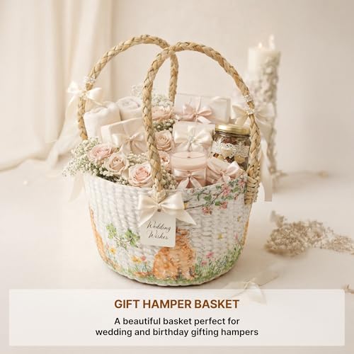Image of Habere India-All the Cultures Fabricating India Gift Hamper Baskets | Cane Round Hamper | Fruit Baskets | Organiser Basket | Baby Basket for Clothes (Design20: L22 x W22 x H15 cm)