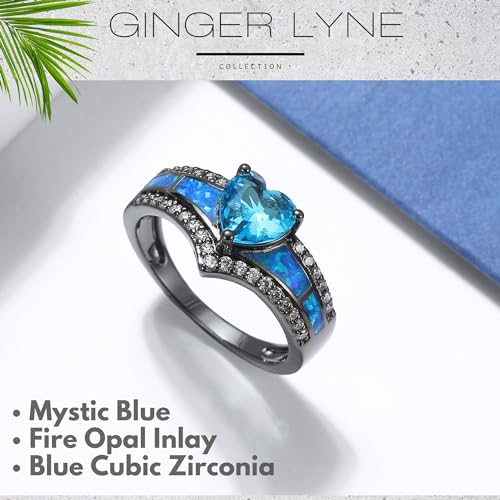 Black Engagement Ring for Women by Ginger Lyne | Promise Ring for Her | Mystic Purple Cubic Zirconia Wedding Rings | Simulated Fire Opal Birthstone or Bridal for Women2