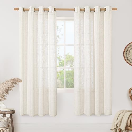 Image of LAMIT Cream Linen Sheer Curtains 78 inch Length for Living Room, Linen Textured Light Filtering Panels Bronze Grommet Boho Neutral Drapes for Bedroom /Windows, 52 x 78 Inch, 2 Panels