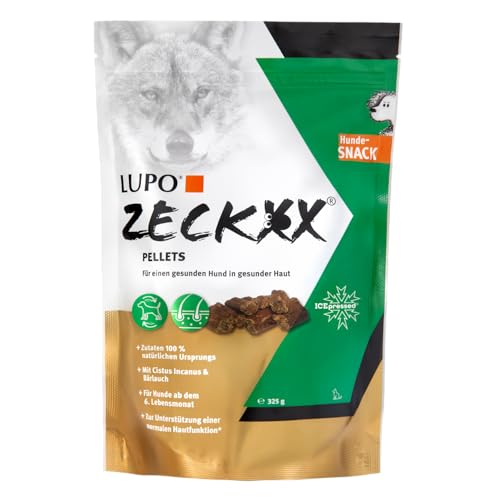 Lupo ZECKXX Hunde-Snack, Ergänzungsfuttermittel mit Cistus Incanus & Bärlauch für gesunde Haut, Pellets für Hunde ab 6 Monate (325g)