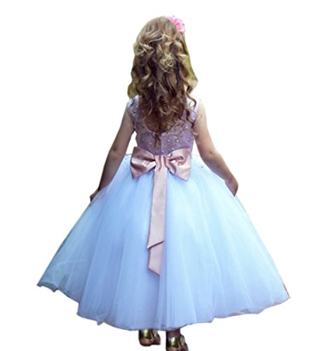 SHENLINQIJ Round Neck Kids Prom Dresses Flower Girl Dresses Tull Party Dresses White/Pink
