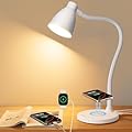 BOHON Desk Lamp for Home Office, LED Desk Light with USB C+A Charging Ports, Wireless Charger, 5 Colors Stepless Dimming Reading Light Timer, Touch Bedside Table Lamp for College Dorm Room White
