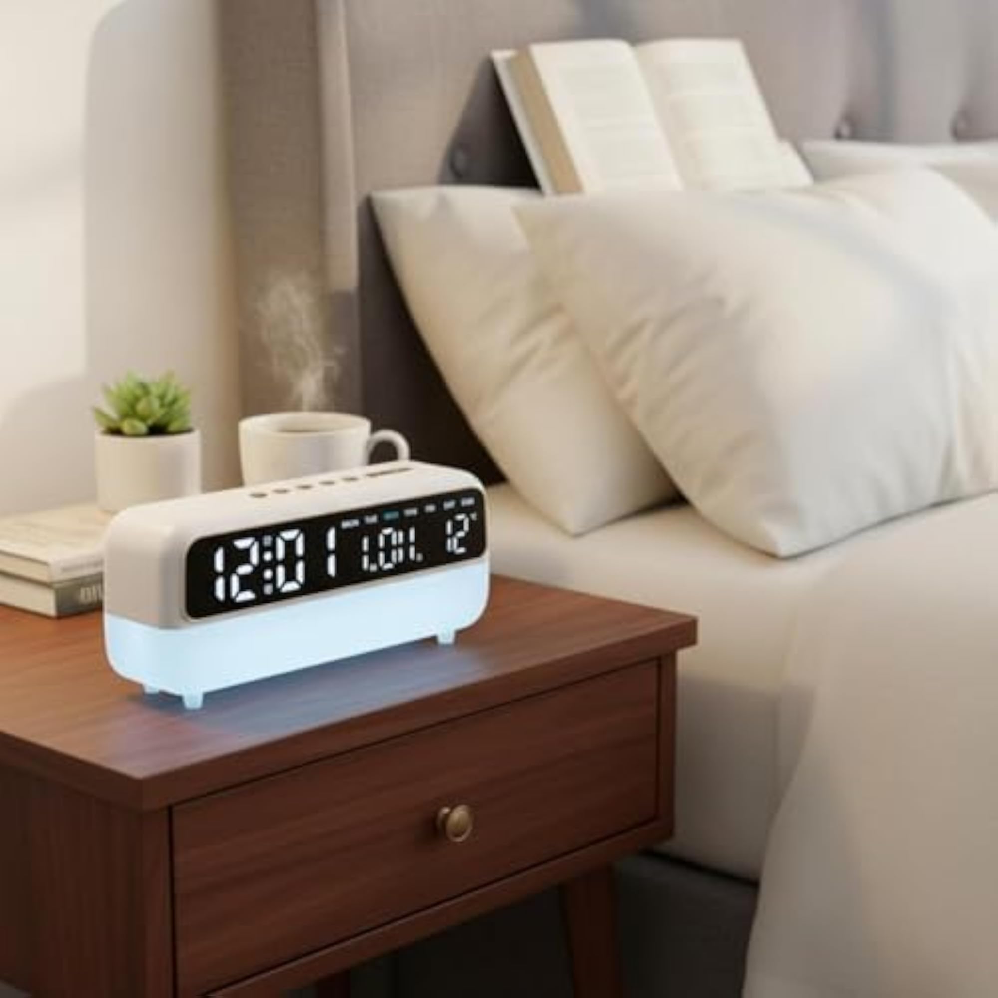 LED Alarm Circular Timepiece, Multi-Function Ambient Light Clock