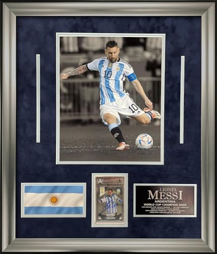 Lionel Messi Autograph Trading Card Argentina Collage Framed 23x27 Beckett Authentication - Autographed Soccer Collages