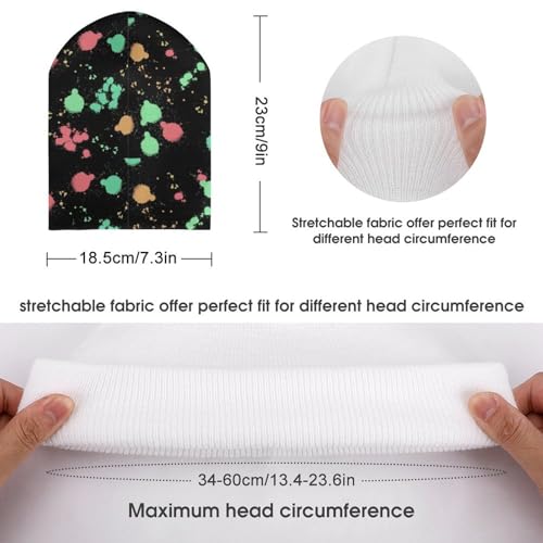 Rainbow Splatter Neon on Dark Kids Beanie Hat for for Girls Boys Children Cap Winter Knitted Chemo Cancer Headwear Accessories Gifts Decoration2