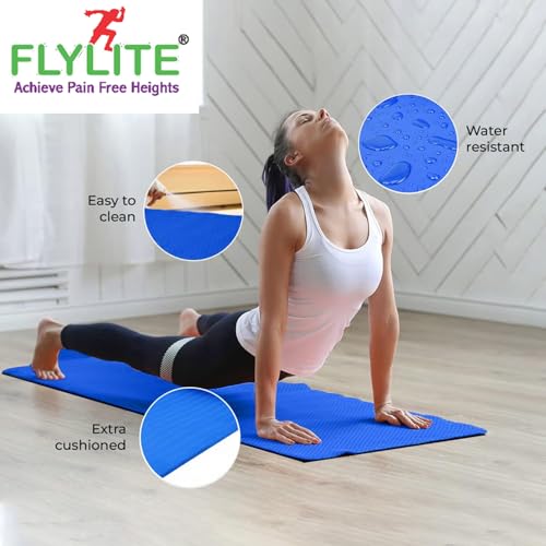 Image of Flylite by Yoga & Exercise Mat, Anti-Slip Fitness Mat with Carry Strap for Home, Gym, Meditation, Pilates, Stretching & Floor Exercises, Lightweight Mat for Men, Women & Kids (Ocean Blue, 4mm)