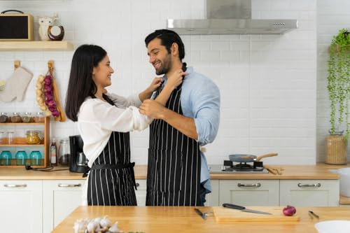 Image of 100% Cotton Cooking kitchen Apron for Women and Men chef apron With adjustable neckstrap and ties with center pocket with strong and durable cotton apron