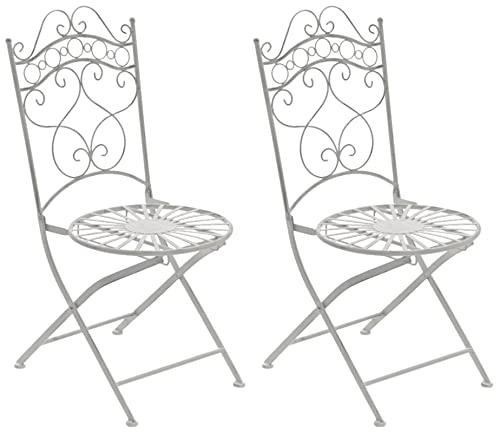 CLP Lot de 2 Chaises De Jardin Pliantes Indra I Chaises D'Extérieur en Fer Forgé pour Terrasse Ou Balcon, Couleur:Blanc Antique