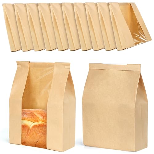 Winter Shore Brottüten Papier Groß Bäcker (50er-Pack) - Lebensmittelechte Braune Papiertüten mit Fenster - Papiertüten Braun für Hausgemachtes Brot, Sauerteig, Laib, Kekse, Geschenke - 21 x 9 x 35 cm
