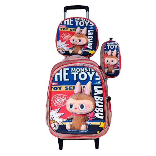 Kit Mochila Infantil Bubu em 3D com Rodinhas + lancheira Térmica + Estojo Escolar Infantil