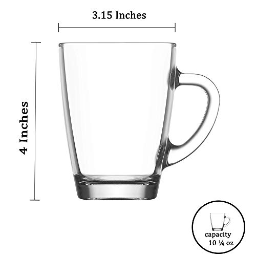 Clear Glass Coffee Mugs with Handles, 10 1/4 oz Medium Size Glass Mugs for Hot Beverages, Cold Drinks 10 ¼ Ounce Set of 6 Perfect for Tea, Latte, Iced Tea, Espresso, Cortado, Cappuccino, Hot Chocolate - Thumbnail 7