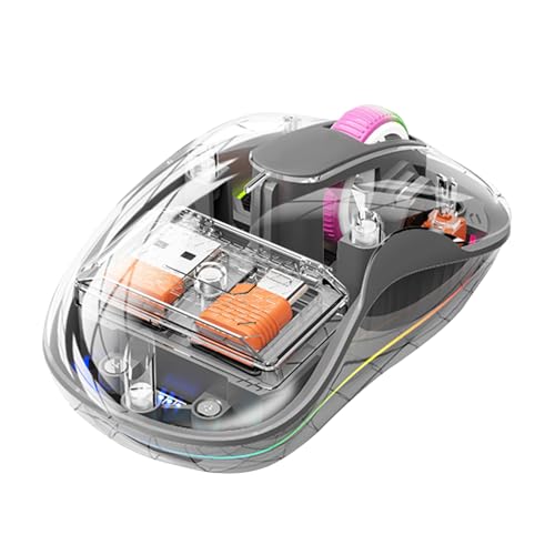 Control inalámbrico transparente por computadora, control de computadora trimodo con luz RGB, sin ruido para trabajar, aprender y jugar para sala de estar, dormitorio, biblioteca