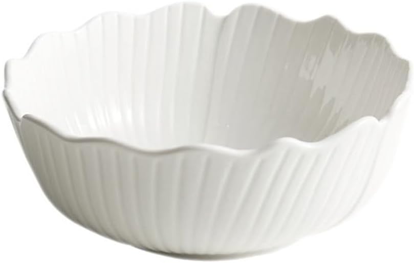 White Soup Bowl Rice Ceramic Household Irregular Shape Flower Noodle