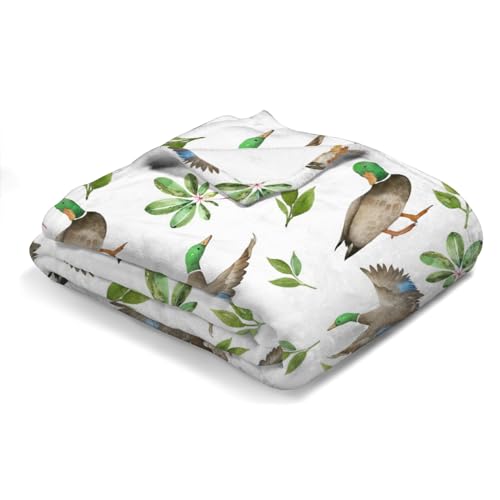 Image of Mallard Duck Green Leaves Baby Blanket for Boys & Girls Duck Hunting Newborn Kids Toddler Baby Nursery Bed Blanket Stroller Crib Soft Warm Receiving Blankets Wild Animal Swaddle Blanket 30x40inch