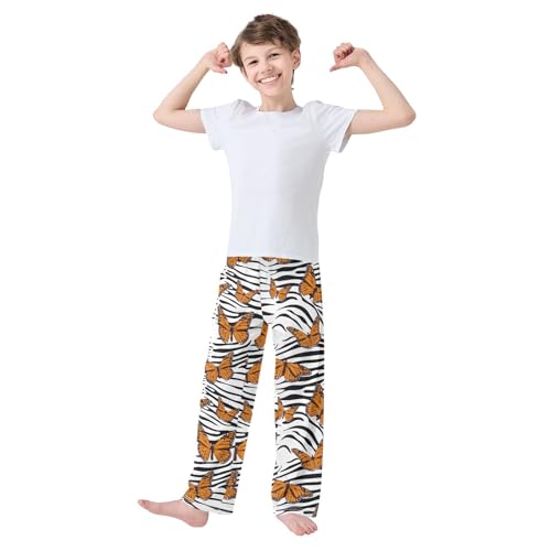 Boys' Pants Zebra Animal Print Butterflies White Long Bottoms Jogger Pants Elastic Waist Trousers with Pockets S-XL2