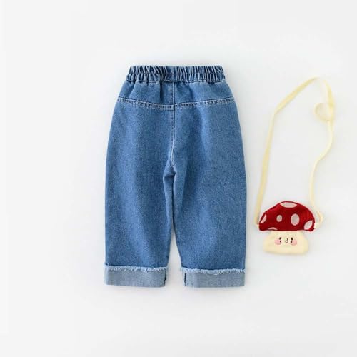 12Months-5Years Toddler Jeans, Mushroom Embroidery Elastic Waist Denim Pants4